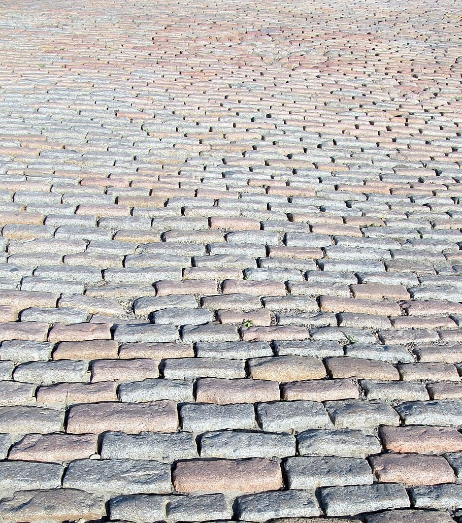 gray, brown, brick pavement, cobblestones, pavement, walkway, pathway, path, texture, running bond