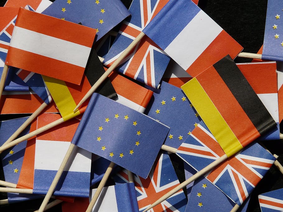 連合旗, ヨーロッパ, フラグ, ドイツ, オーストリア, イギリス, フランス, 国, カラフル, 色とりどり