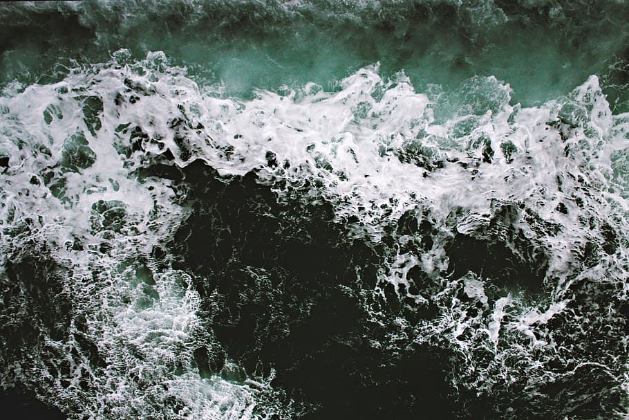aerial, large, body, water, sea, wave, ocean, waves, nature, motion