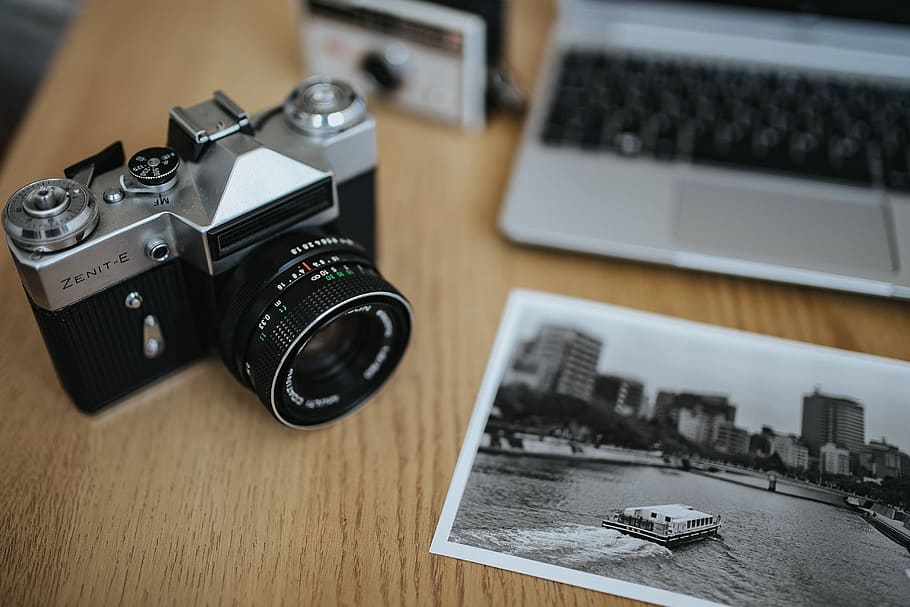 vintage, câmera, retro, madeira, fotografia, preto e branco, foto, analógico, lentes, Antigo
