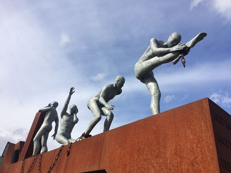 Rotterdam, Slavery, Memorial, Port, Air, blue sky, dom, statue, architecture, sculpture