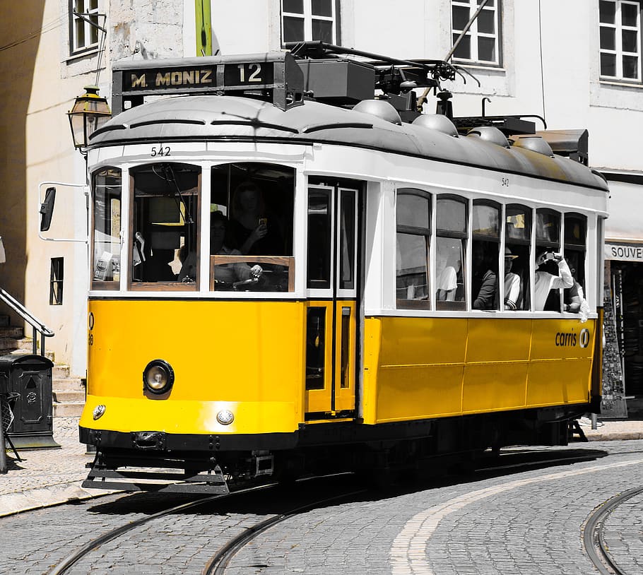 lisbon, tram, portugal, historic center, city, transport, traffic, tourism, travel, vacations