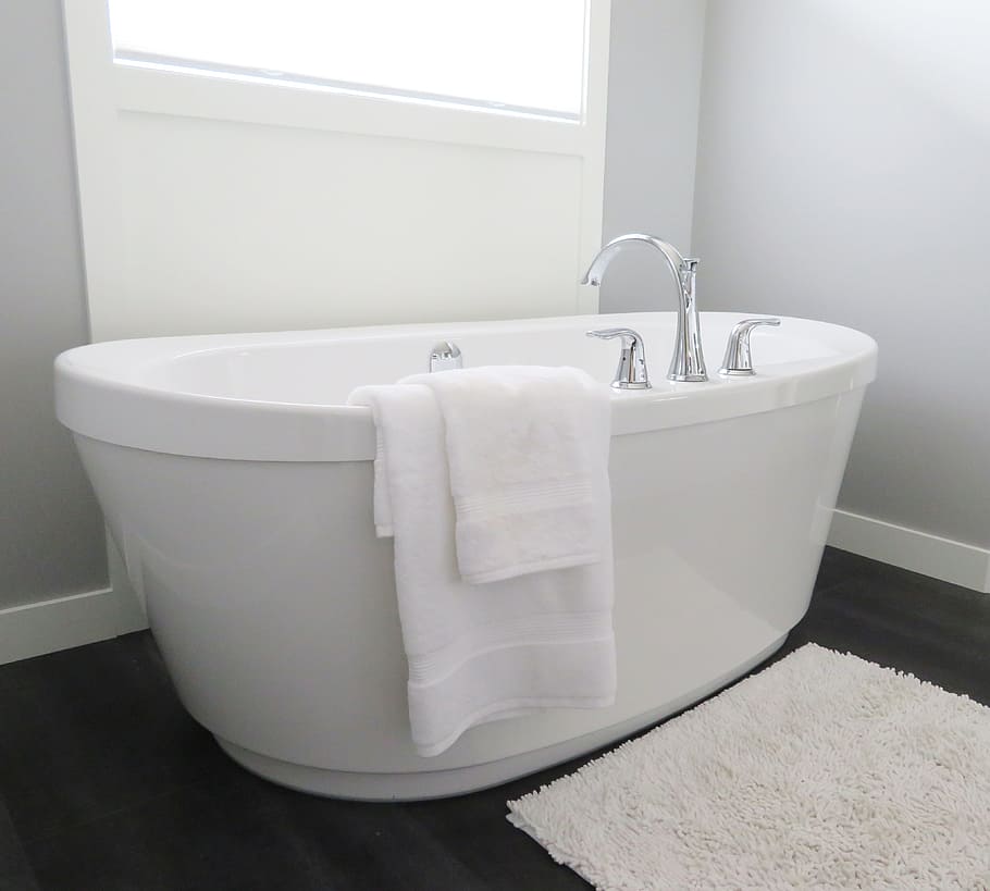white, enamel bathtub, towel, Bathtub, Tub, Bath, White, bathroom, bath, modern, hygiene