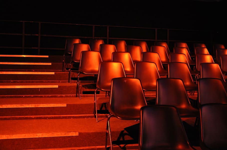 sillas, escaleras, teatro, silla, asiento, vacío, auditorio, ninguna gente, en una fila, en el interior