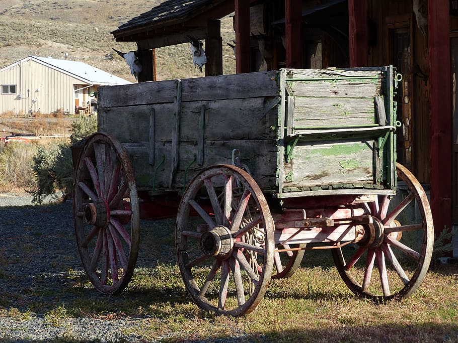 green, brown, carriage, house, deadman, ranch, ancient, buildings, wooden, western style