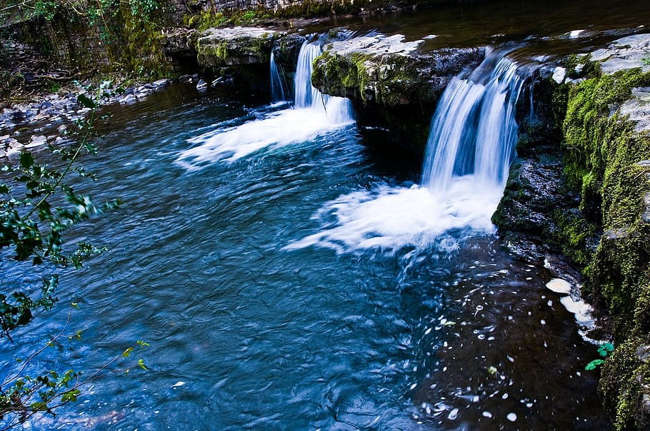 waterfall, natural pool, wales, beacons, brecon, uk, britain, nature, stream, river