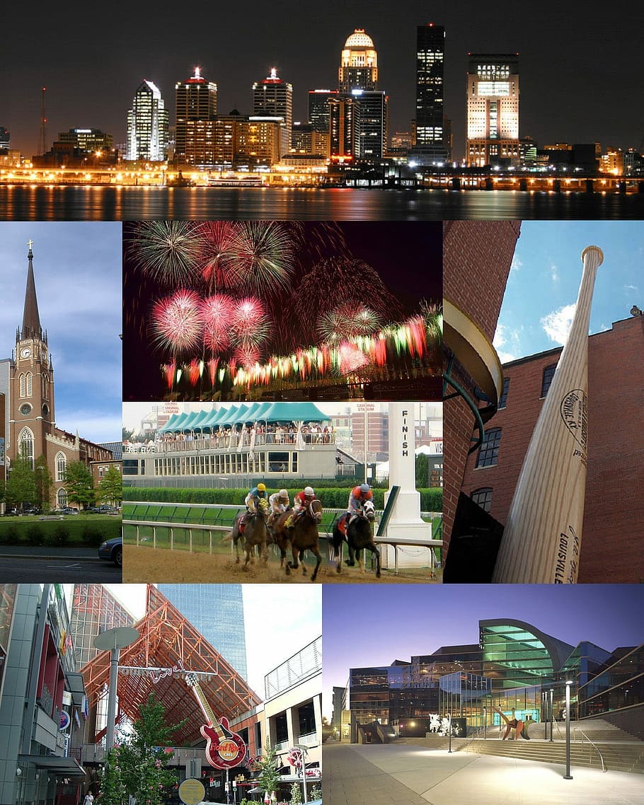 louisville montage, Louisville, Montage, Kentucky, collage, photos, pictures, public domain, United States, night