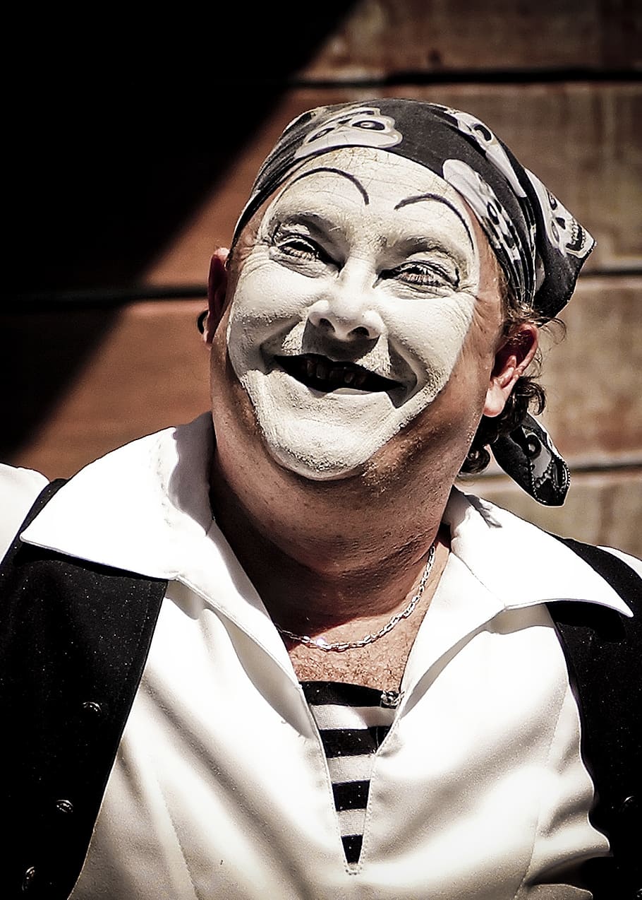 clown smiling illustration, clown, mime, face, expression, makeup, smile, actor, circus, theater
