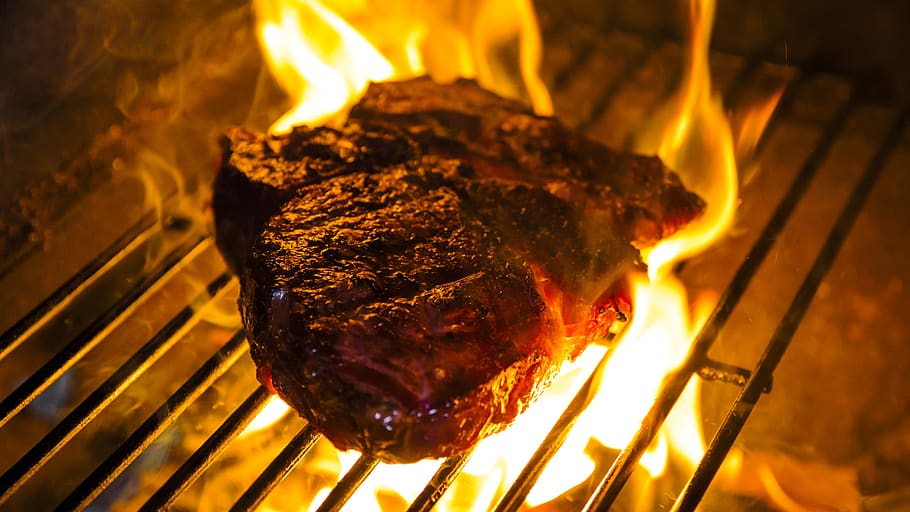 grill party, barbecue, steak, carbon, hot, fire, open fire, flare-up, heat, fireplace