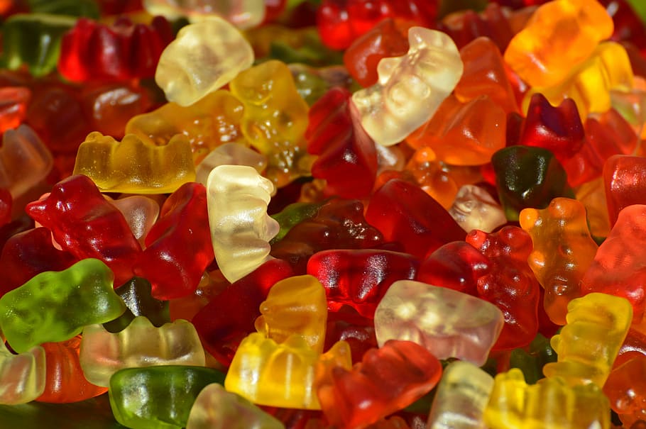 jelly gum lot, gummibär, gummibärchen, fruit gums, bear, delicious, color, colorful, sweetness, gummi bears