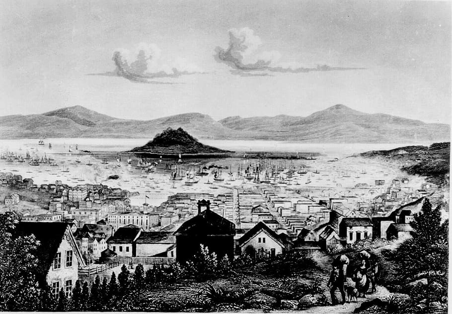 1850, Salt Lake City, Utah, paisaje urbano, foto, montañas, dominio público, vintage, blanco y negro, artes visuales