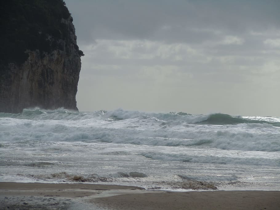 Beach, Waves, serapo, november, sandy, summer, holidays, windy, cliff, sea