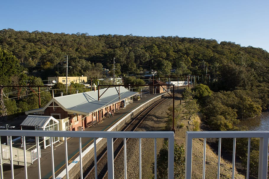 beige, white, concrete, house, train track, daytime, nsw, transport, train, australia
