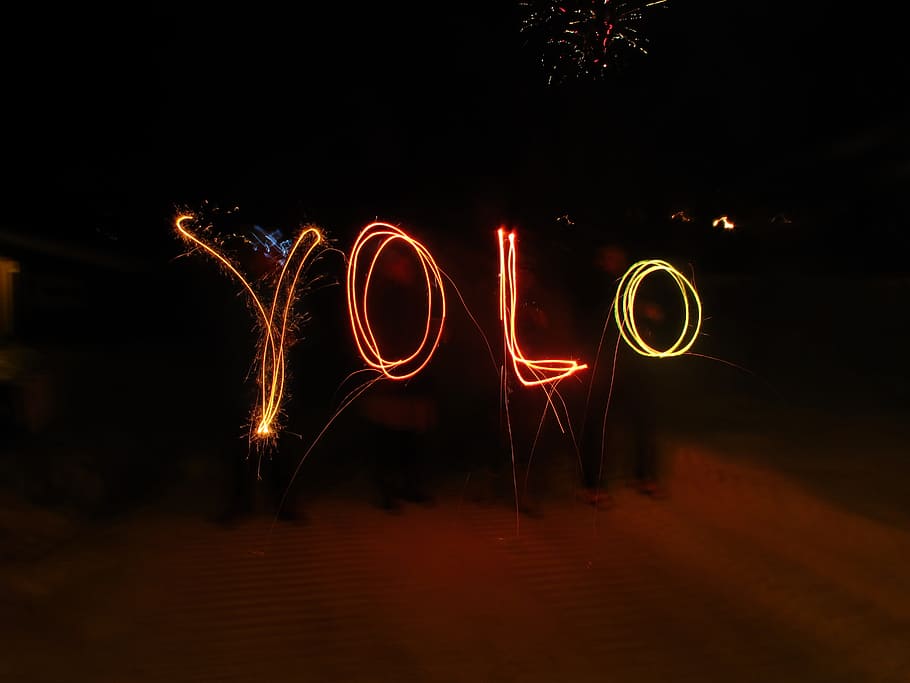 yolo light photography, Yolo, Sparklers, New Year, you only live once, acronym, night, morion, sparkler, illuminated