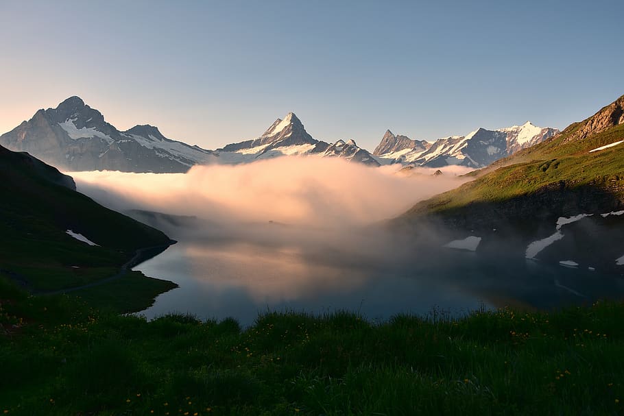 bachalpsee, bergsee, mountain landscape, nature, summit, grindelwald, finsteraarhorn, wetterhorn, alpine, switzerland