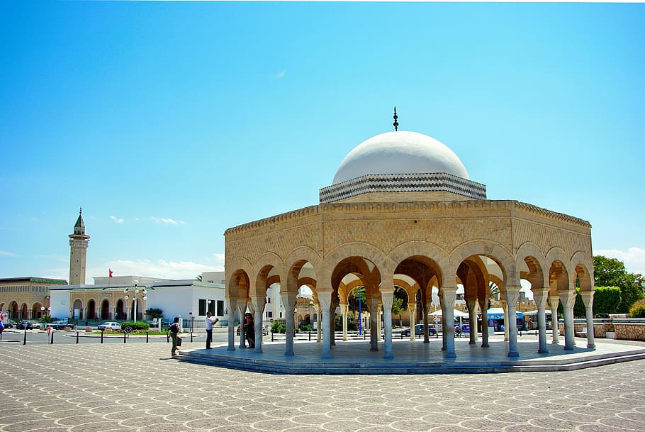 tunisia, monastir, kiosk, mausoleum, bourghiba, esplanade, architecture, dome, building exterior, travel destinations