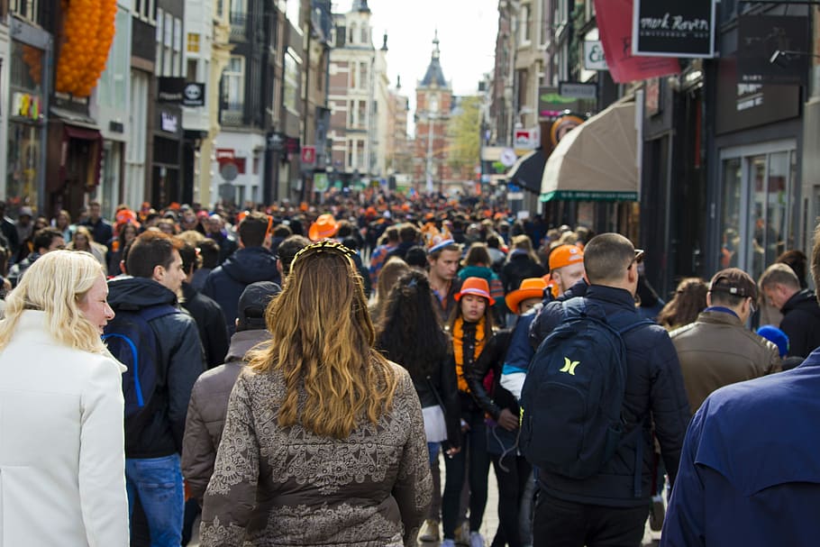 people, walking, street, walking on, town, shoppers, street scene, netherlands, shops, amsterdam