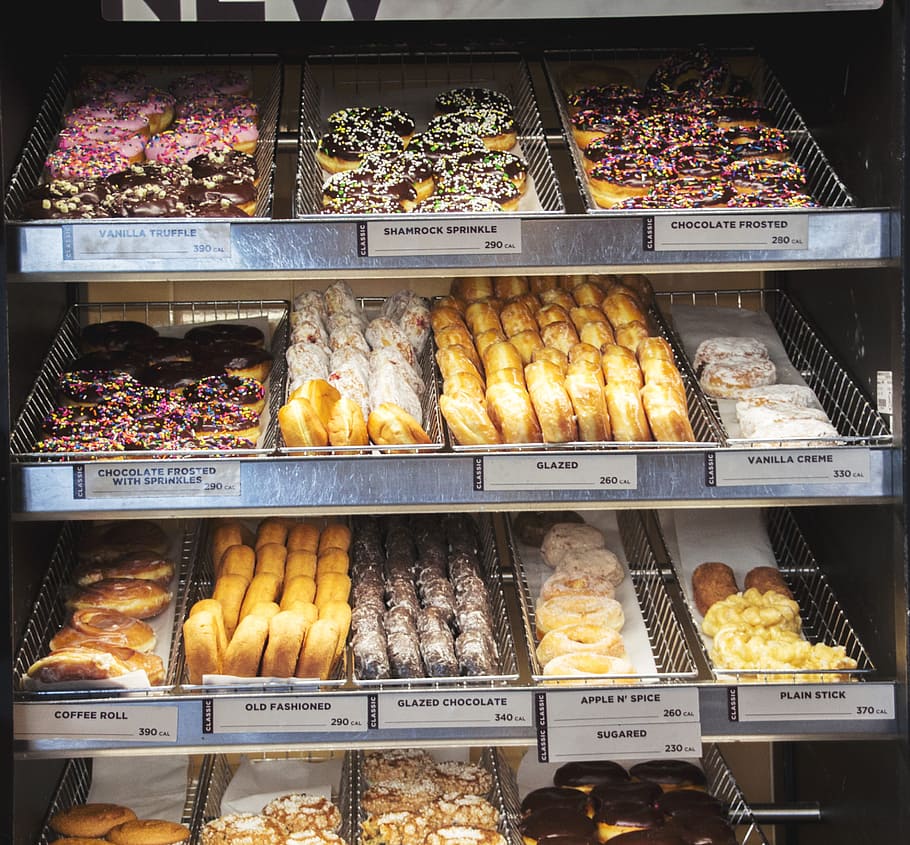 Donuts, Bakery, Flavors, Sweet, Food, delicious, glazed, colorful, sugar, store