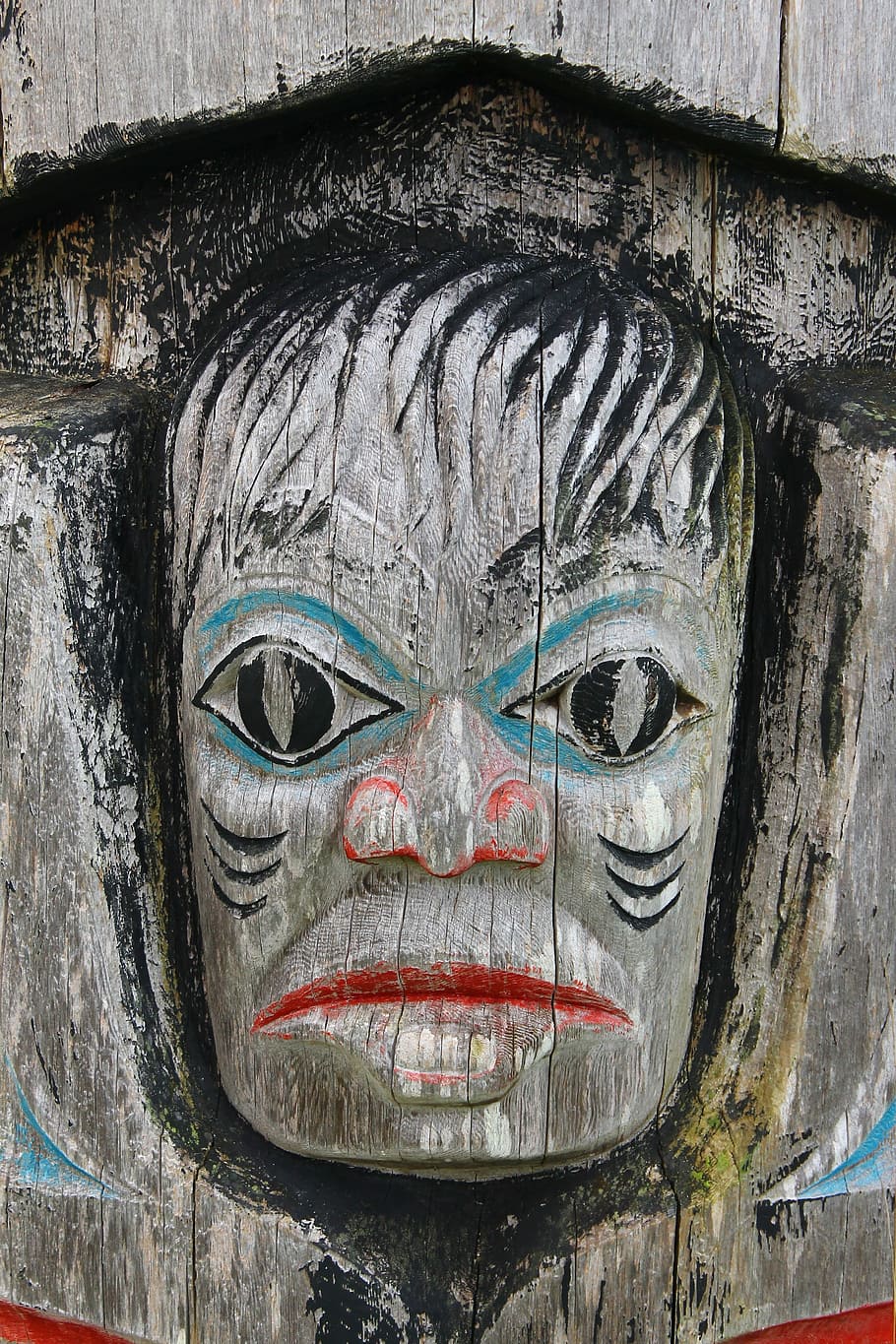Totem Pole, Haida, Face, Native, pole, northwest, demon - fictional character, day, close-up, outdoors