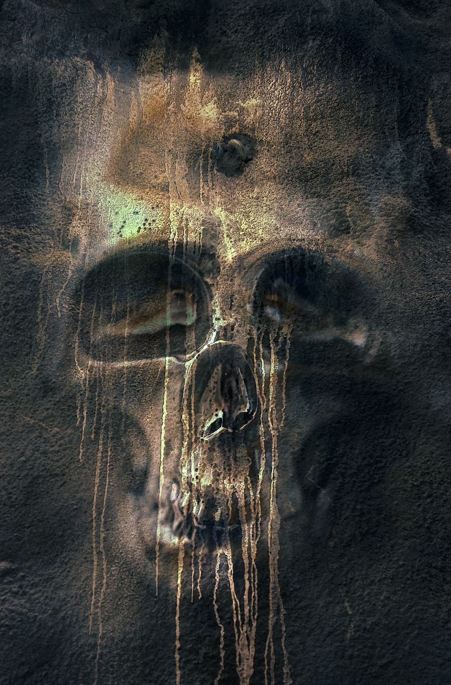marrón, blanco, ilustración del cráneo, fantasía, cráneo y tibias cruzadas, extraño, goteo, surrealista, cráneo, dramático