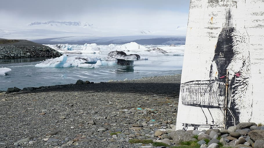 glacier, iceland, streetart, ice, cold temperature, water, winter, snow, environment, frozen