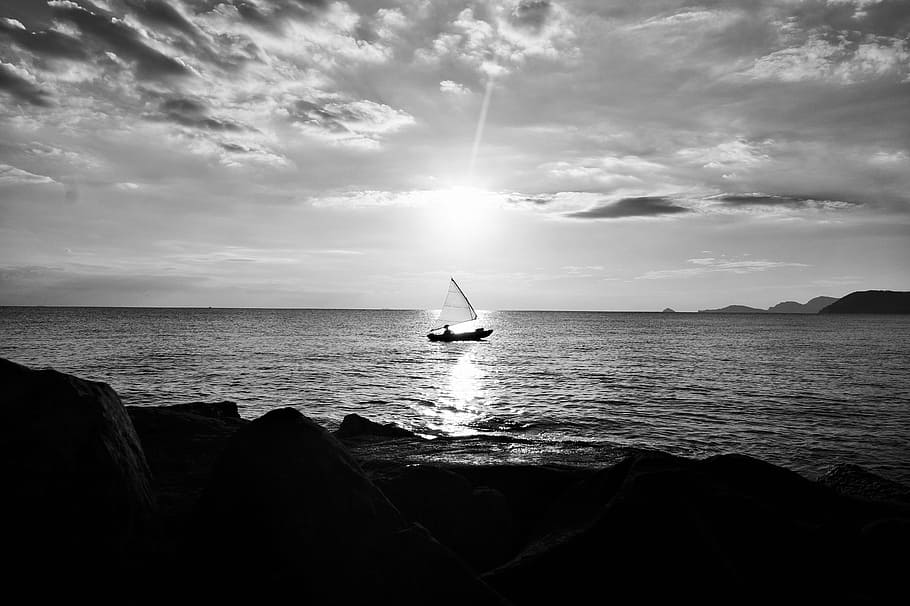 sunset, backlight, boat, sea, sun, sky, atmosphere, tranquility, peace, hope