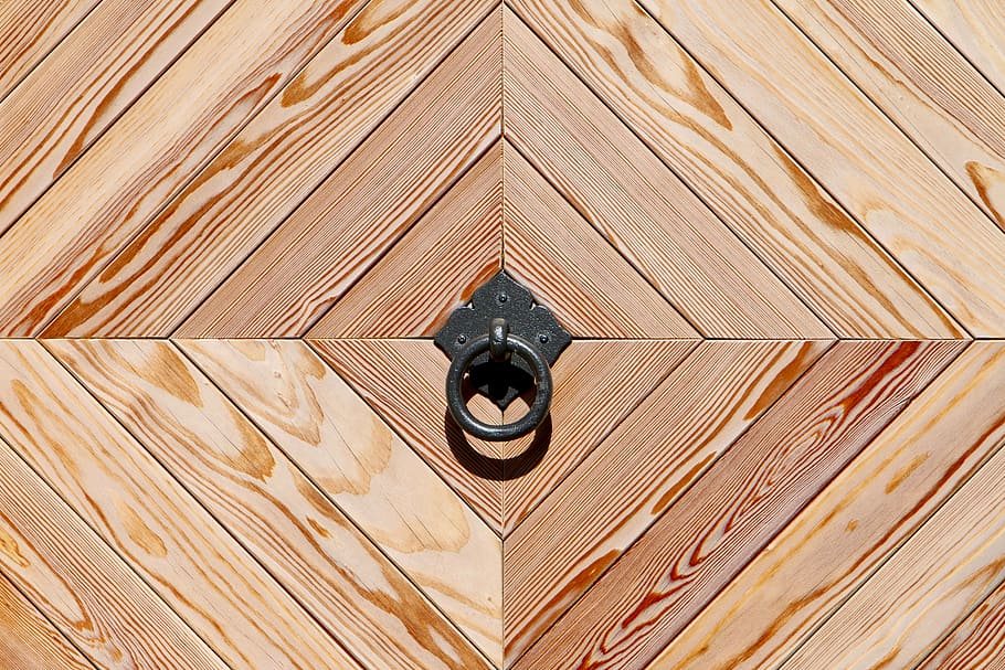 wooden door, call waiting ring, geometric shape, wood - material, pattern, backgrounds, brown, full frame, close-up, textured