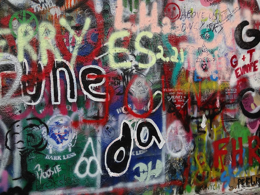 Grafite, Colorido, parede, arte da parede, tcheco, república, famosos, paisagem, herança, praga