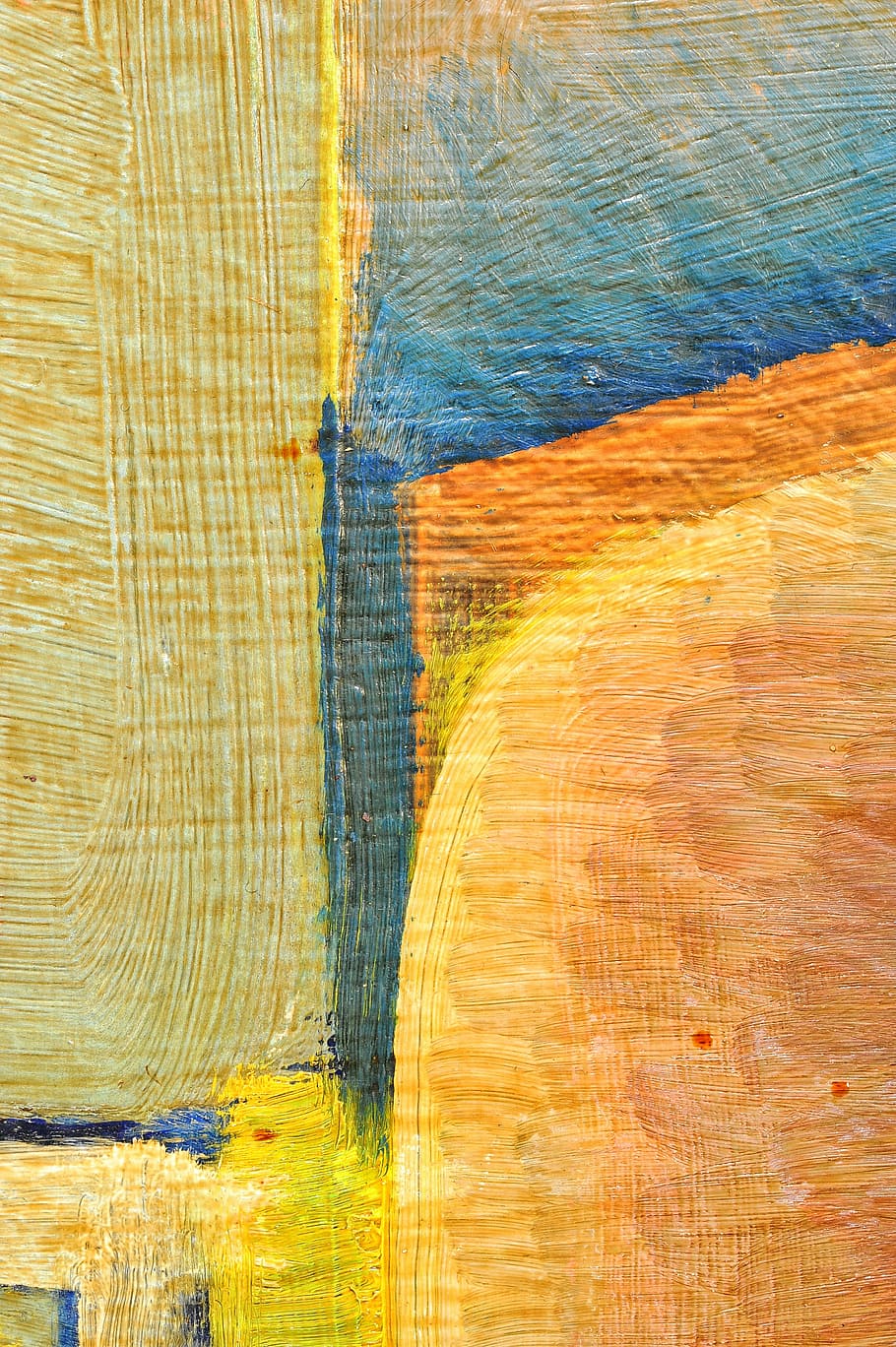 kuning, biru, abstrak, lukisan, kerangka kerja, menggambar, warna, tekstur, cat, dinding