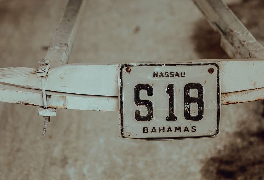 black, white, nassau, s18, 18 license plate, plate, number, steel, metal, text