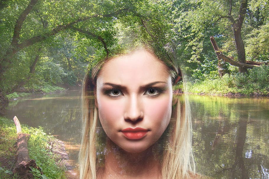 fantasy, woman, nature, magic, magical, forest, lake, ethereal, tree, plant