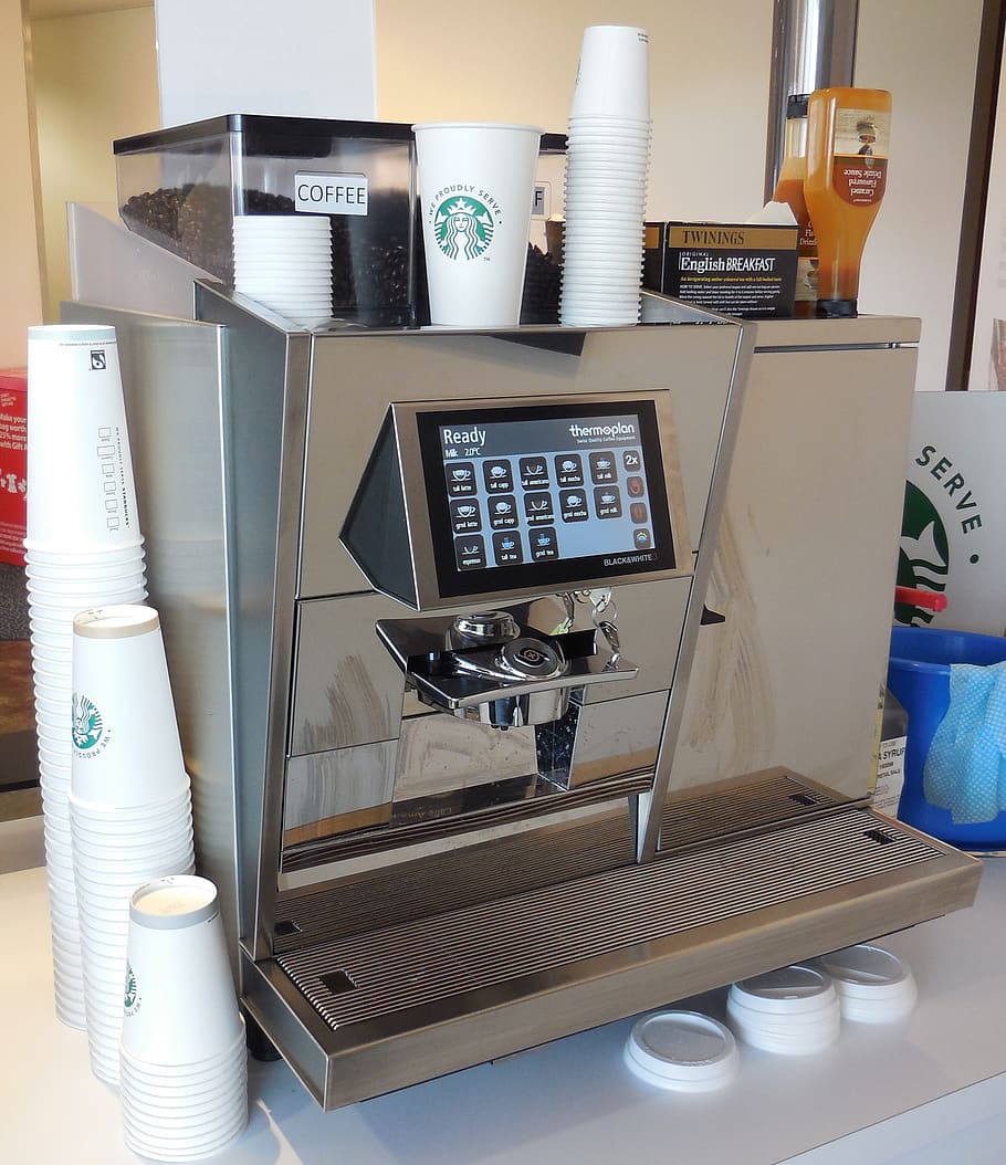 coffee machine, coffee, espresso, steel, equipment, professional, retaurant, fast food, refill, indoors