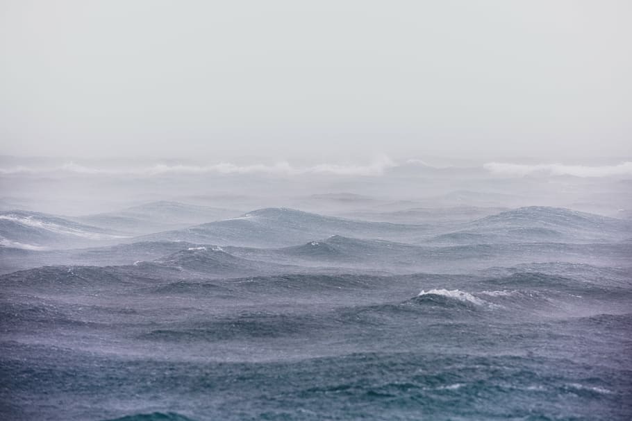 ocean body, water, nightime, sea, ocean, waves, nature, fog, rain, wave