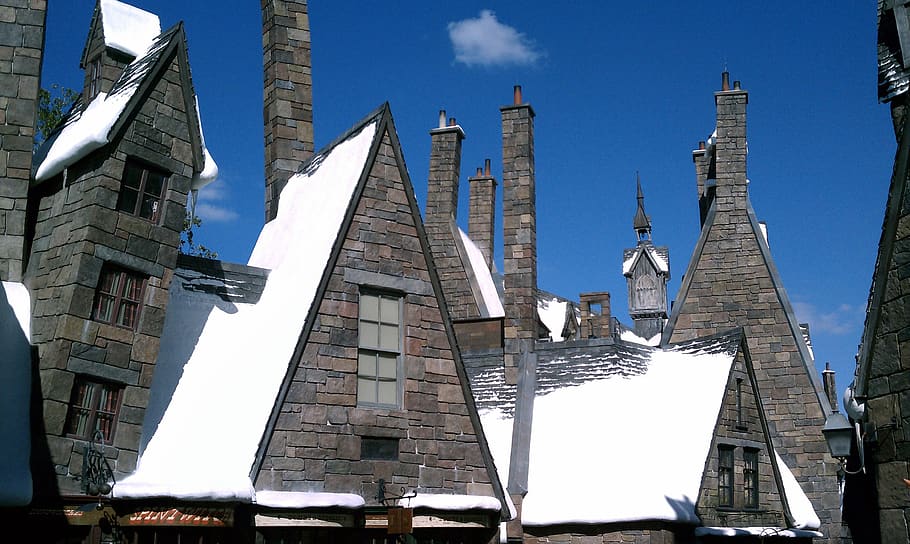 harry potter, buildings, snow, england, orlando, wizard, medieval, house, built structure, architecture