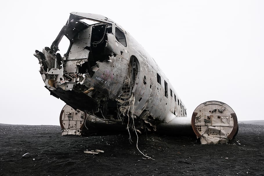 iceland, plane, wreck, crash, moody, abandoned, aircraft, aviation, broken, damage