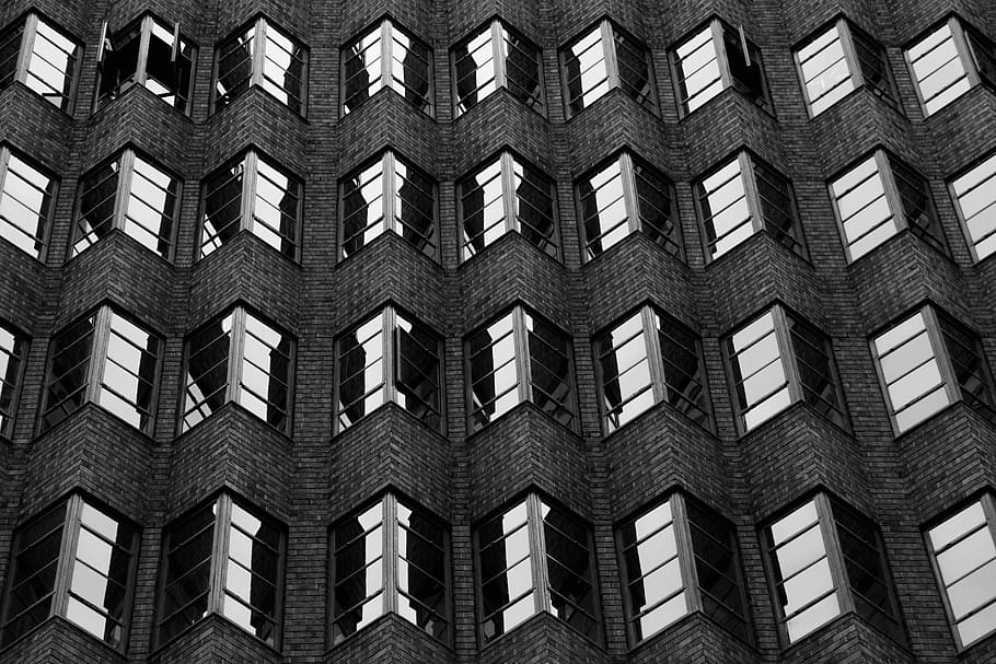 architecture, building, infrastructure, black and white, facade, window, glass, built structure, building exterior, full frame