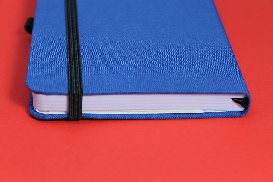 livro azul, caderno, calendário, deixar, vermelho, azul, branco, gestão, programação, caneta