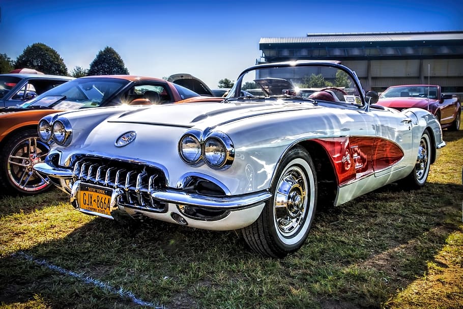 silver convertible car, car show, vintage, classic, automobile, retro, old, nostalgia, car, auto