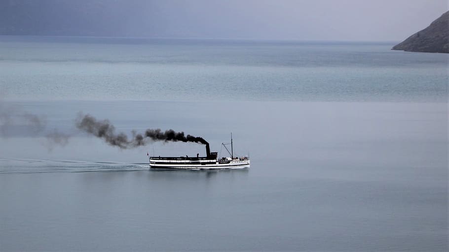 steam, boat, ship, water, blue, background, wallpaper, lake, steamer, smoke