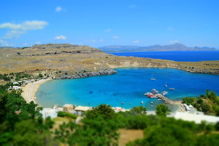 Lake, Rhodes, Lindos, Greece, Holiday, nature, coast, waters, blue, water