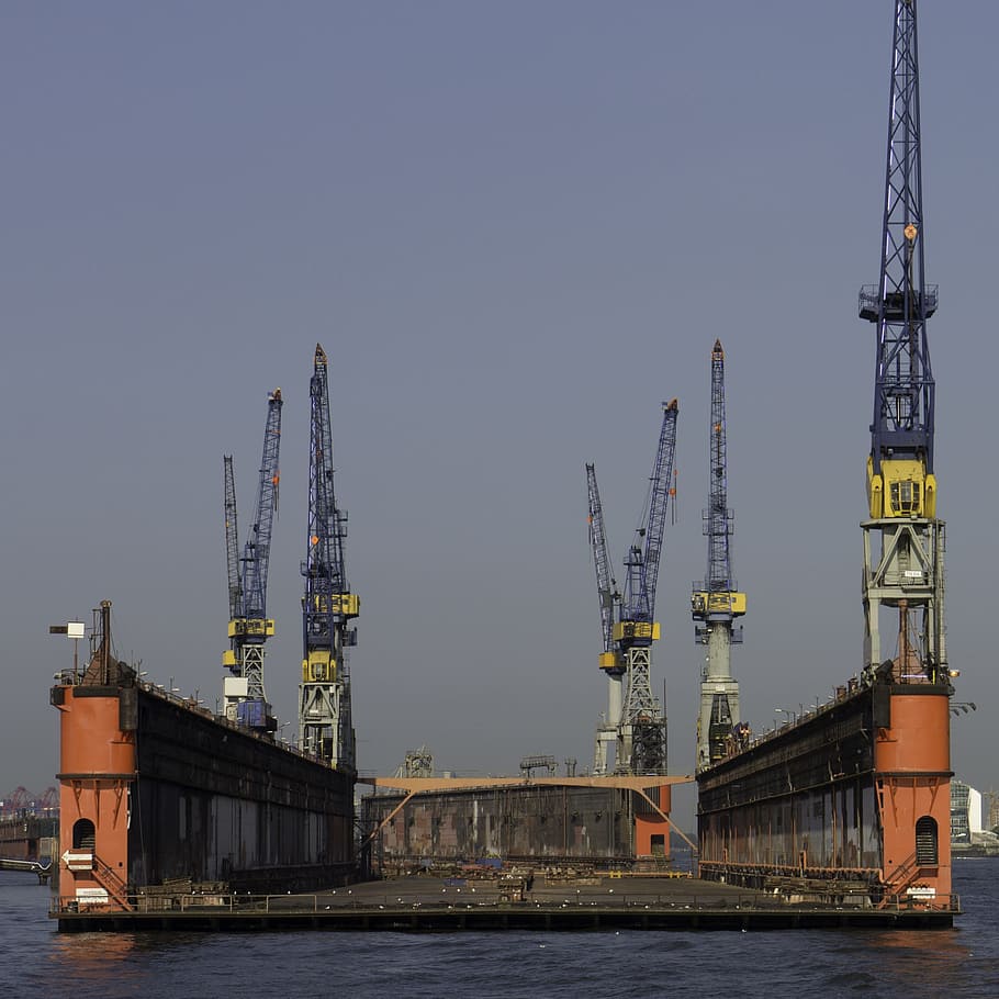 Floating Dock, Hamburg, Port, industry, sea, crane - Construction Machinery, oil Rig, equipment, business, water