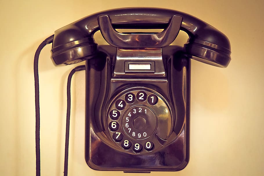 teléfono, vintage, retro, negro, pared, números, cable, tecnología, estilo retro, conexión
