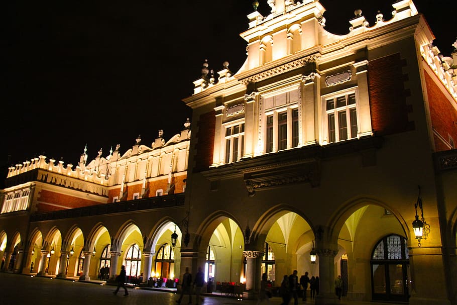 Praça do mercado, Pitoresca, Modo de exibição, Cidade, noite, bonita, cidade velha, cracóvia, polônia, europa oriental