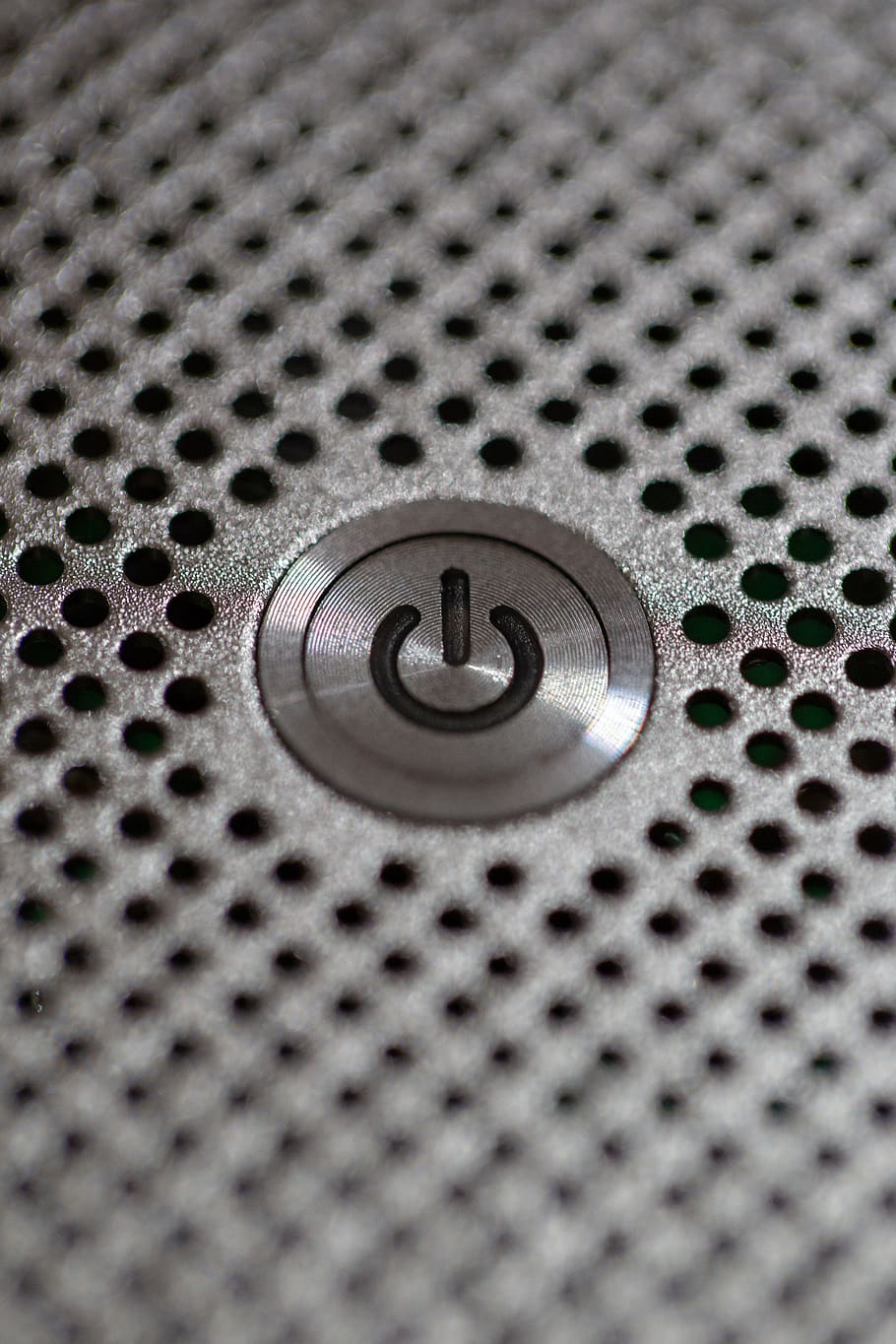 computadora, poder, botón, plata, metal, aluminio, macro, de cerca, textura, patrón