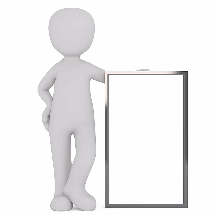 person illustration, holding, rectangular, gray, frame, males, 3d model, isolated, 3d, model