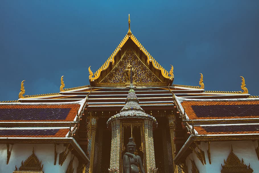 wide, angle shot, classic, old, temple, capital, Wide angle, shot, Bangkok, Thailand