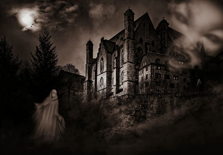 ghost, 2-storey, 2- storey house, digital, wallpaper, castle, mystical, ghosts, creepy, weird