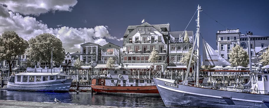 Warnemünde, Old, Power, Infra Red, old power, color infrared, special, nautical Vessel, water, architecture
