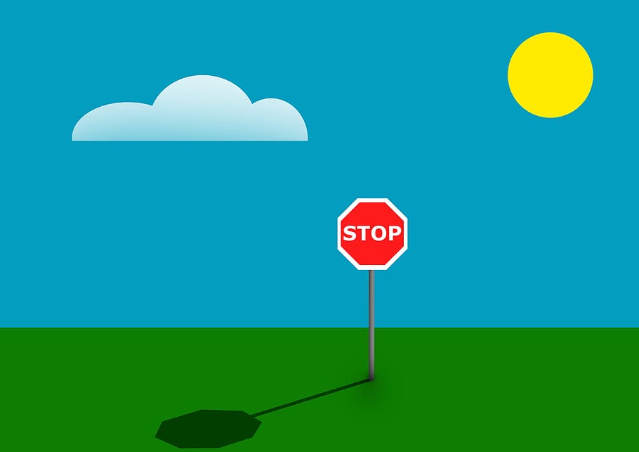 stop, sign, sun, cartoon, warning, road, symbol, red, security, caution