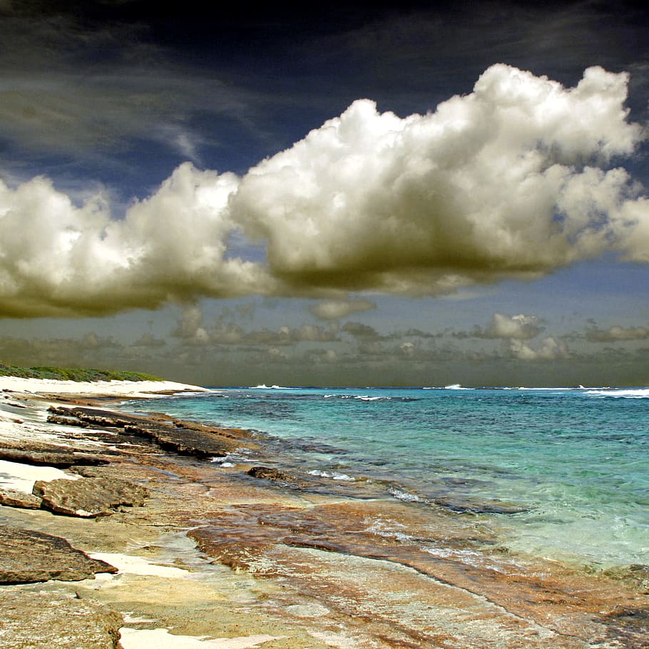 Guadeloupe, France, beach, line, clouds, sea, cloud - sky, sky, water, land